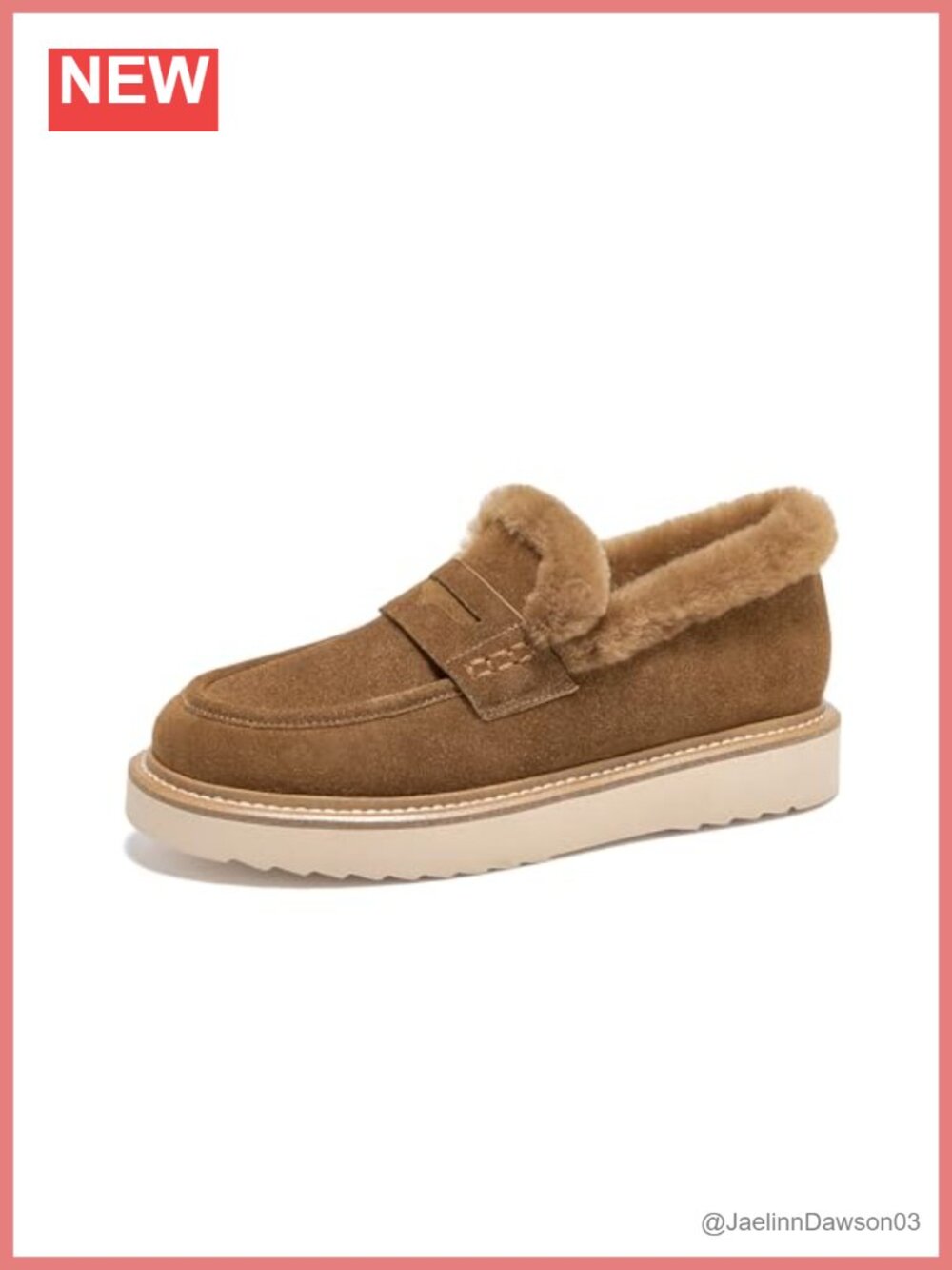 Women Leather Fur Lined Platform Loafers Slip On Chunky Winter Shoes